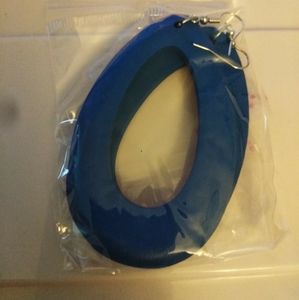 Wood Tear Drop Earrings - (dark blue)